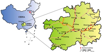 map of China<br><br> showing Guizhou Province